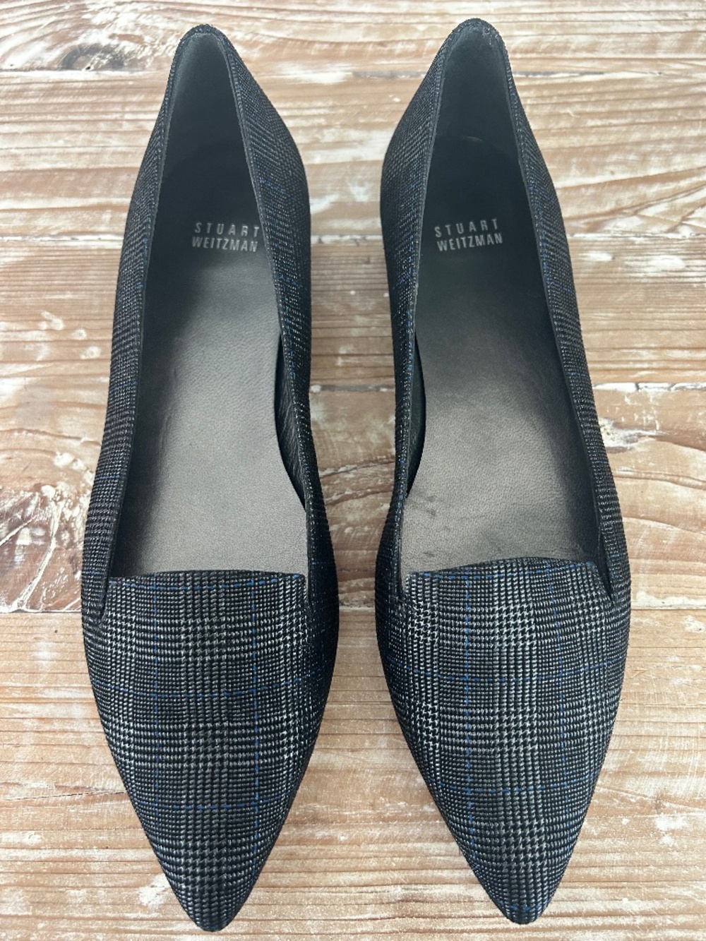 NWOB Stuart Weitzman Rialto Flats in Black & Silver Plaid Sz 10